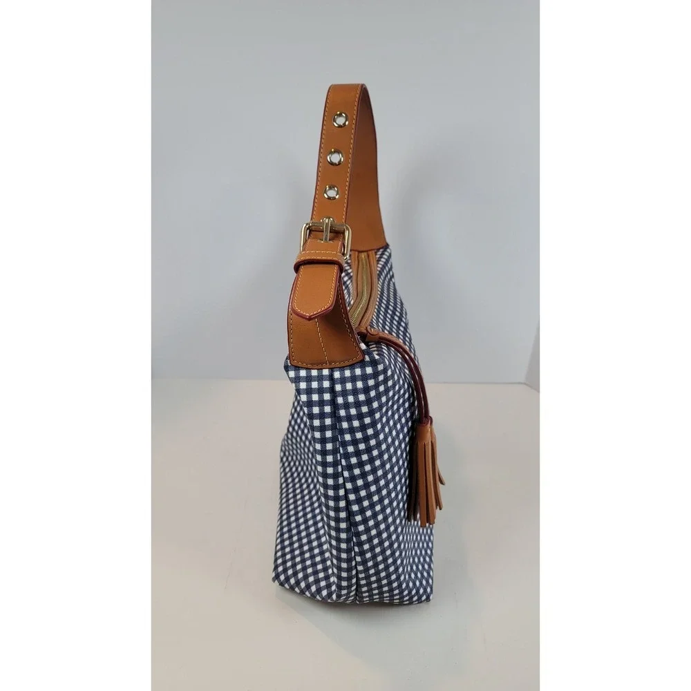 Dooney & Bourke Coated Blue Gingham Hobo Shoulder Bag Checkered Navy 11x11‎